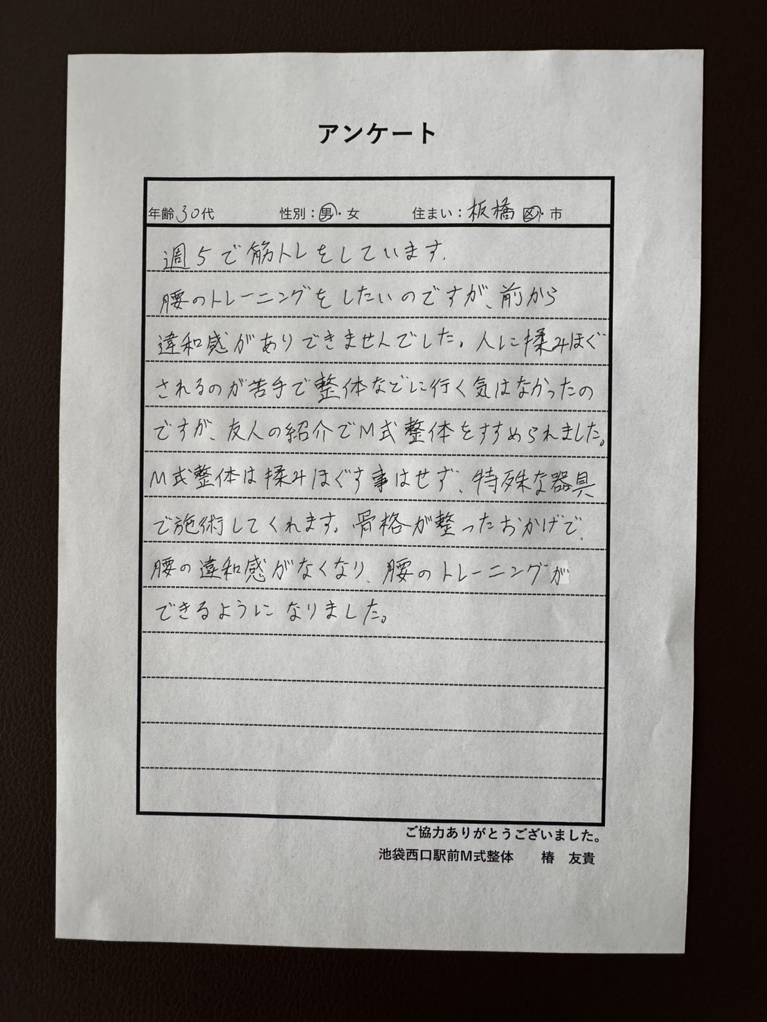 30代男性・板橋区